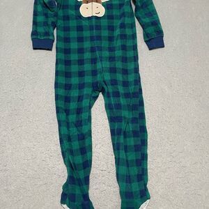 Kids Headquaeters One Piece Pajama Green and Blue Checkered Kids Size 5T